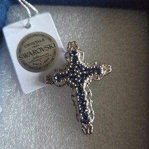 Swarovski Silver and Blue Crystal Cross Pendant